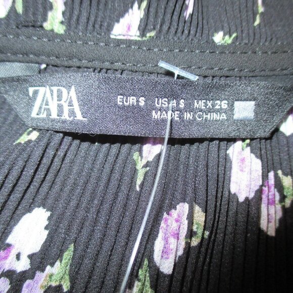 ZARA DRESS PRINTED SHORT FLORAL Long Sleeves BLACK LILAC SIZE S $69 NEW - Picture 8 of 9